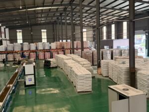 Factory warehouse full of stacked hot melt adhesive stock