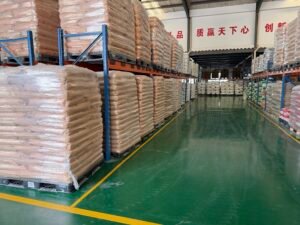 Hot melt adhesive pallets on warehouse storage racks